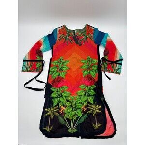 J. Pret Cocktail Dress Women's Small Multicolor Floral 100% Cotton Long Sleeve